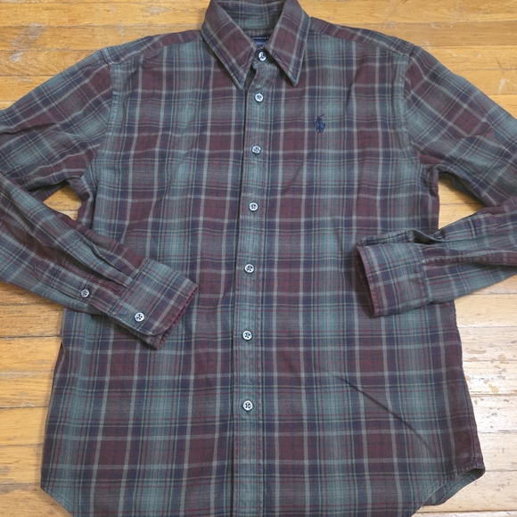 Ralph Lauren Green and Burgundy Plaid Flannel Shirt Women's - Picture 1 of 5